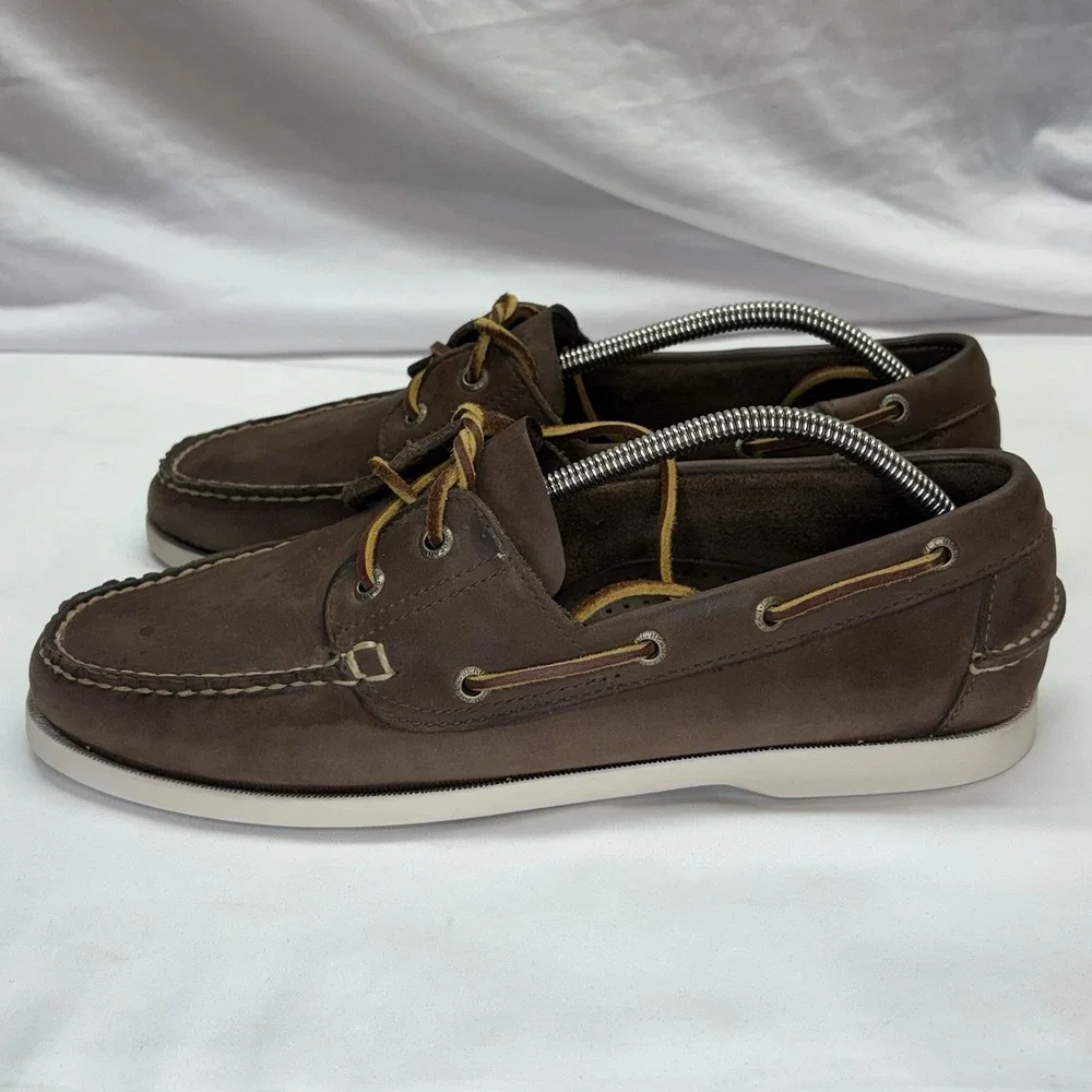 LL Bean Casco Bay Leather Boat Shoes Mens US 10.5‎ D Brown Moccasin Loafers